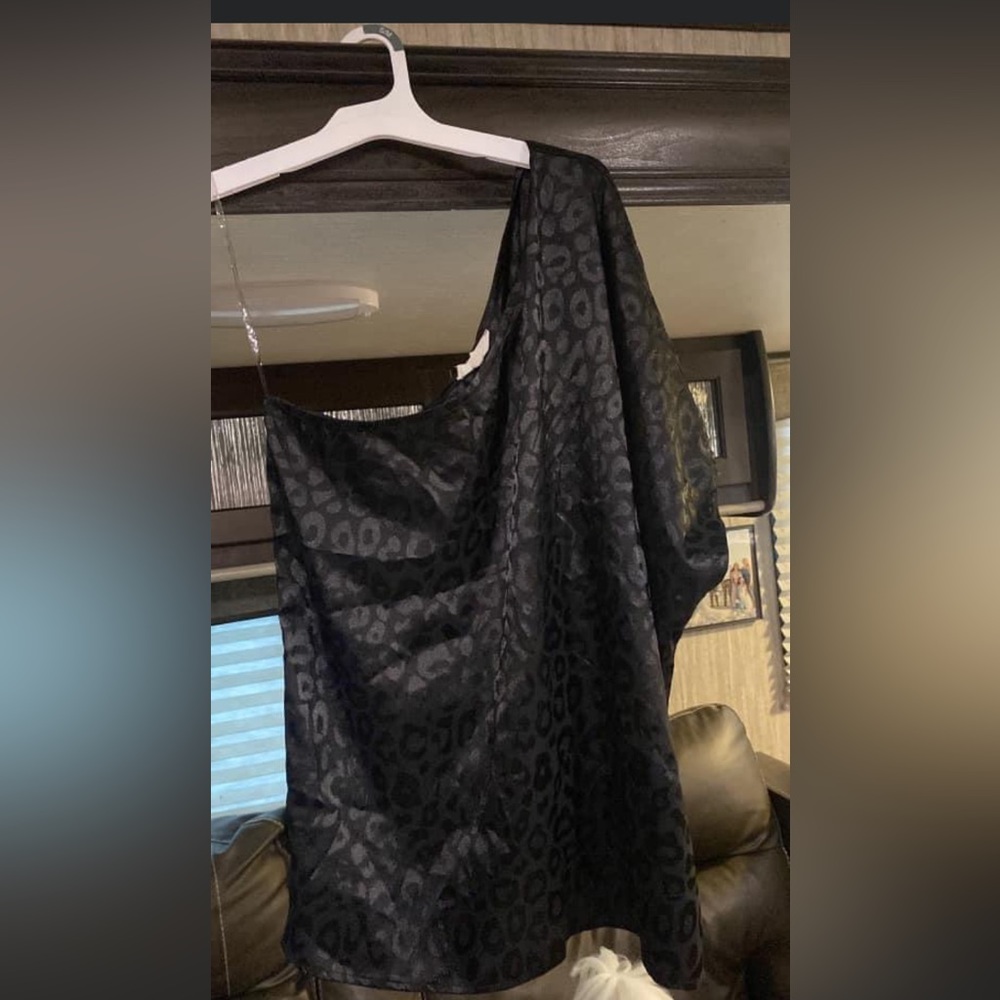 Leopard Print Silk One Shoulder Top